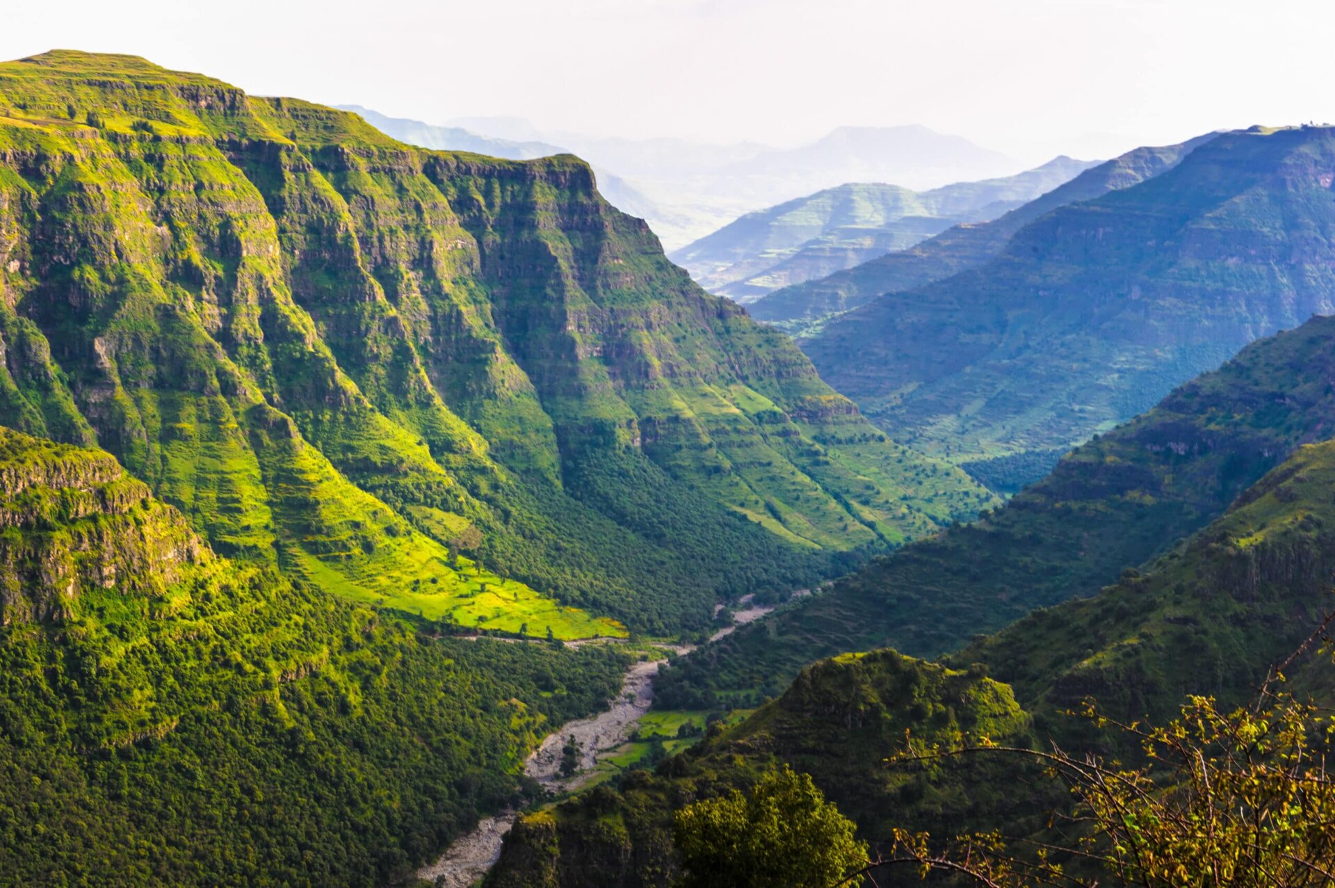 Green cliffs and valleys in the Simien Mountains